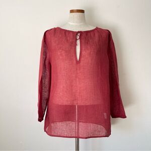 Eileen Fisher brown Gauze Linen Wide neck Boxy Fit Top NWT Large